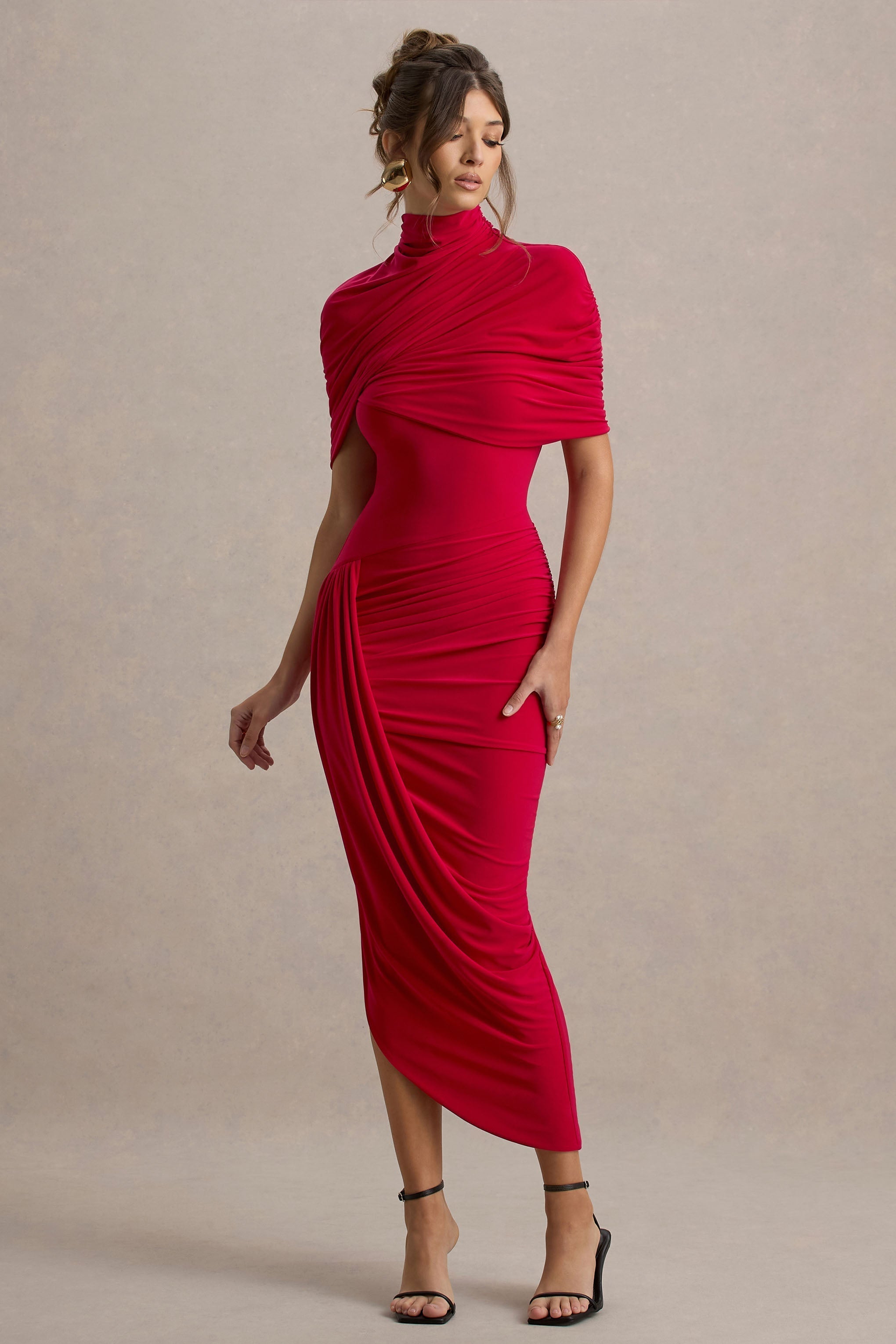 Taylor | Robe longue asymétrique avec cape torsadée